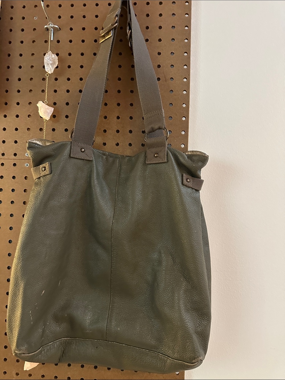 Gap Olive Green Leather Tote Bag with Brass Hardware - Everyday Carry